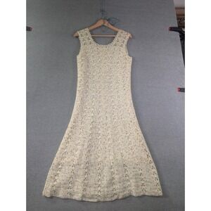 VTG Handmade Crochet Maxi Dress Estimated S/M Cream Lined Boho Cottage Fairy